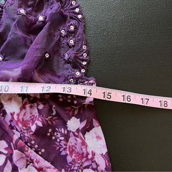Y2K Lace Floral Sheer Purple Babydoll Cami Top Purple Fairy Coquette - Picture 9 of 11